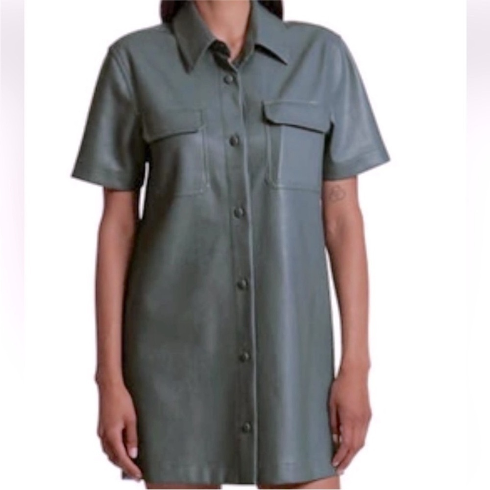 7 For All Mankind Faux Leather Dress Shirt Button Down Slate Blue Size XS Fall
